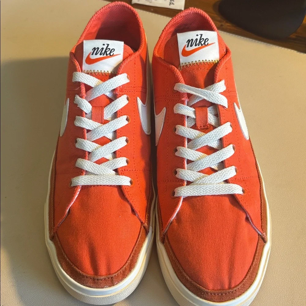 Nike Men's Bright Orange Canvas Low-Top Sneakers with White Swoosh - Picture 3 of 7